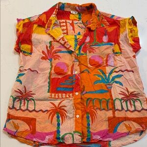 Colorful Tropical Print Button-Up Shirt